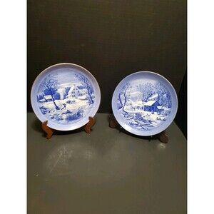 Currier & Ives Plates Home In The Wilderness Homestead In Winter Vtg Collector